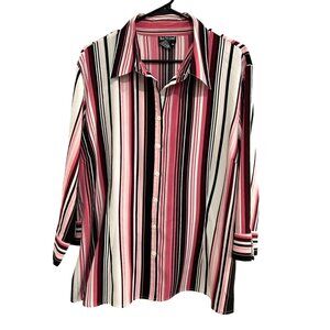 Bay Studio Womens Plus Size Striped Button-Up 3/4 Sleeve Blouse Size 1X